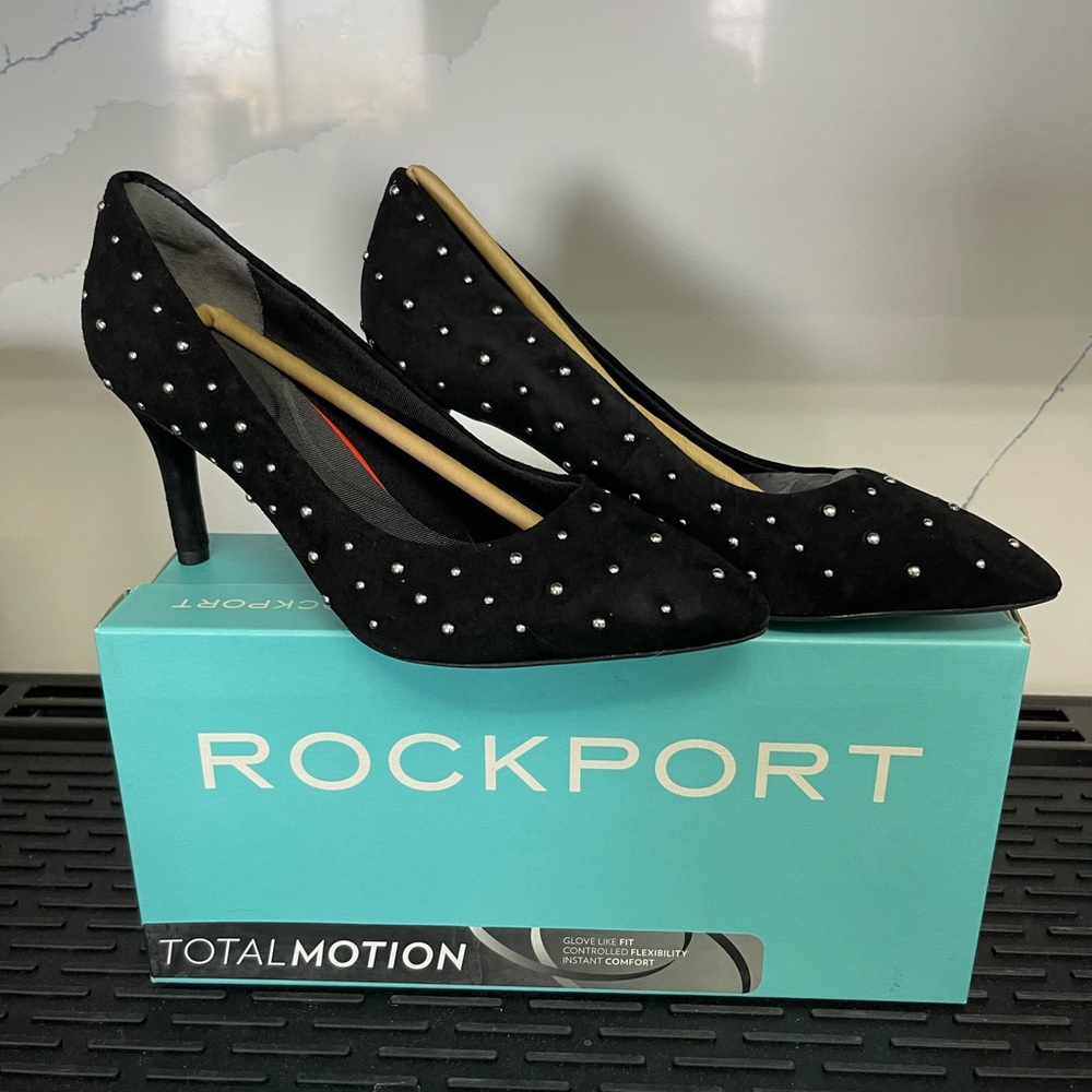 ROCKPORT 75mm Total Motion Women’s Pump Sz 6M Black Kid Suede Stud NIB
